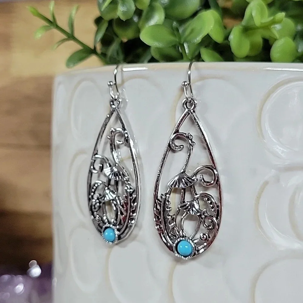 Wild Mushroom & Fern Drop Earrings